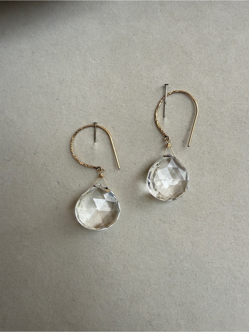 Gold filled Teardrop Crystal Dangle Earrings - Clear